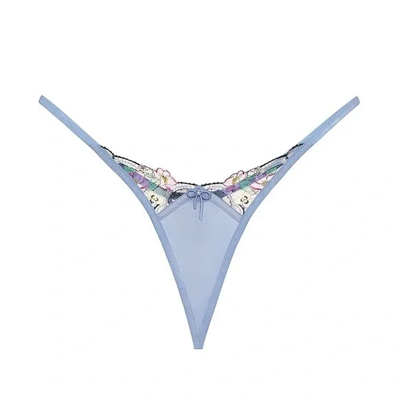 For Love And Lemons Louise Thong Panty Blue Medium NEW